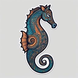 Sea Horse Sticker - A whimsical sea horse with intricate patterns, ,vector color sticker art,minimal
