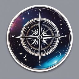 Celestial Compass Sticker - Compass with celestial symbols in space, ,vector color sticker art,minimal