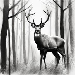 pencil sketch of deer in forest  minimal rough sketch scribbles,doodles,black and white