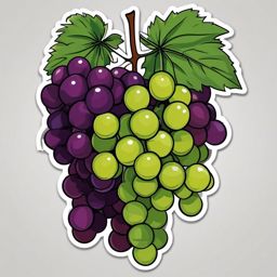 Grapes Sticker - Juicy and succulent, a cluster of grapes ripe for picking, , sticker vector art, minimalist design