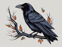 raven tree tattoo  simple vector color tattoo