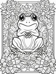 Frog Coloring Pages - Frog sitting on a throne made of flowers  simple coloring pages