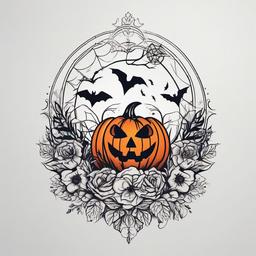 Halloween Inspired Tattoo - Tattoo inspired by various Halloween elements.  simple color tattoo,minimalist,white background