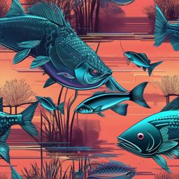 Fishing Wallpaper - Futuristic Virtual Fishing, Cybernetic Waters  intricate patterns, splash art, wallpaper art