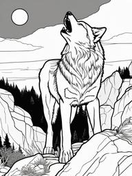 Wolf Howling Coloring Pages - Wolf Howling on a Rocky Outcrop  minimal black outline printable sheet, coloring page