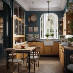 Classic French Bistro Vibes - Add the charm of a classic French bistro to your kitchen. , kitchen layout design ideas, multicoloured, photo realistic, hyper detail, high resolution,