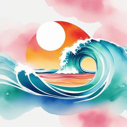 Water Color Wave Tattoo - Embrace artistic vibrancy with a watercolor-inspired wave-themed tattoo.  simple vector color tattoo,minimal,white background