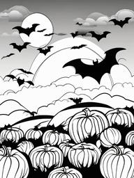 Pumpkin with Bats Coloring Pages - Bats Flying Over a Spooky Pumpkin  minimal black outline printable sheet, coloring page