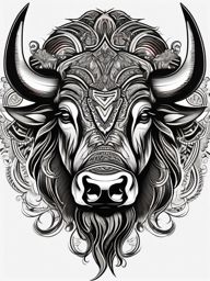 Bison tattoo, Bison tattoo, symbol of strength, endurance, and unity. , tattoo color art, clean white background