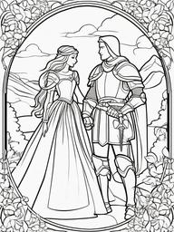 Knight and Princess Coloring Pages - Brave Knight with His Princess  minimal black outline printable sheet, coloring page