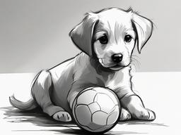 drawing of a puppy with a ball  minimal rough sketch scribbles,doodles,black and white