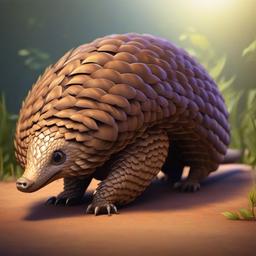 Pangolin cartoon - scaly, insect-eating mammal that rolls into a ball  