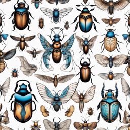 Scarab beetle tattoos, Tattoos inspired by the symbolism and beauty of scarab beetles. colors, tattoo patterns, clean white background