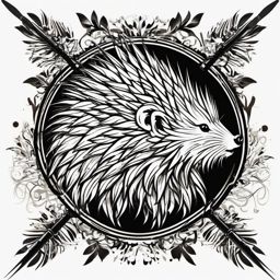 Porcupine tattoo, Protective porcupine tattoo, an emblem of self-defense. , tattoo color art, clean white background