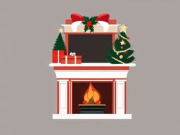 Stocking Clipart,Illustrating a festive holiday fireplace with stocking clipart  simple, 2d flat