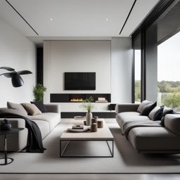 modern living room with sleek lines and minimalist furniture. 