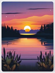 Sunset by the Lake Emoji Sticker - The tranquil beauty of a lakeside sunset, , sticker vector art, minimalist design