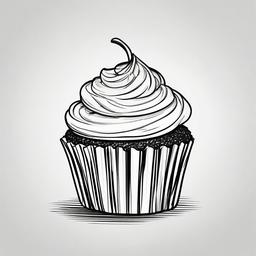 drawing of a cartoon cupcake  minimal rough sketch scribbles,doodles,black and white