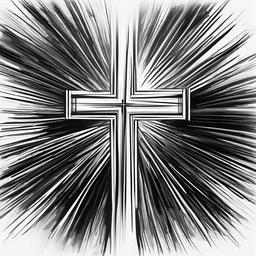 drawing of a cross with rays of light  minimal rough sketch scribbles,doodles,black and white