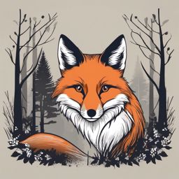 Fox Clipart - Fox sneaking through the forest with a cunning smile , minimal, 2d