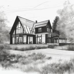 line drawing of a house  minimal rough sketch scribbles,doodles,black and white