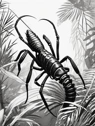 drawing of a scorpion in a jungle  minimal rough sketch scribbles,doodles,black and white