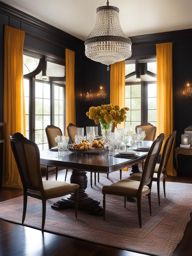 vintage-inspired dining room with a crystal chandelier and antique furnishings. 