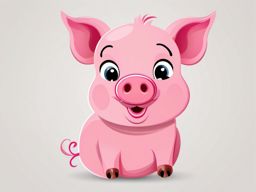 Pig clipart - Adorable pink pig with a curly tail, ,vector color clipart,minimal