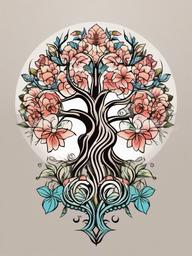 tree of life with flowers tattoo  simple vector color tattoo