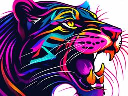 Neon Panther Tattoo-Vibrant and dynamic representation of a panther in neon colors, creating a bold and eye-catching tattoo.  simple color tattoo,white background