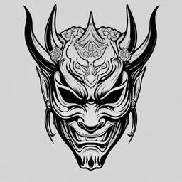 hannya mask tattoo design black and grey  simple color tattoo,white background,minimal