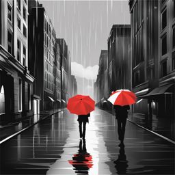 umbrella clipart: shielding from a sudden rainstorm on a city street. 