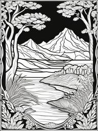 Earth Coloring Pages - Nature scene with forests, mountains, and rivers  simple coloring pages