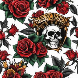 Guns N' Roses tattoo, Tattoos inspired by the iconic rock band Guns N' Roses.  color, tattoo patterns, white clean background