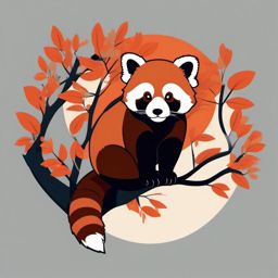 Red Panda Clip Art - Red panda perched in a tree,  color vector clipart, minimal style