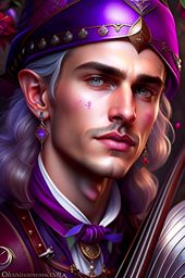 half-elf bard with a silver tongue and musical talents, charming and inspiring allies. 