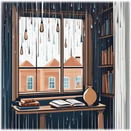 rain clipart - raindrops descending on a windowpane, creating a cozy atmosphere in a book lover's room 