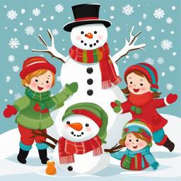 Snowman clipart - snowman with children playing around  