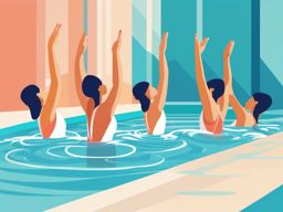 Pool Synchronized Swimming Clipart - Synchronized swimmers in a pool.  color vector clipart, minimal style