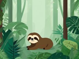 Cute Sloth in a Misty Rainforest  clipart, simple