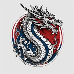 American Traditional Tattoo Dragon - Tattoos with a traditional American aesthetic featuring dragon motifs.  simple color tattoo,minimalist,white background