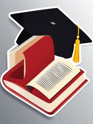 Book and Graduation Cap Sticker - Open book with a graduation cap, ,vector color sticker art,minimal