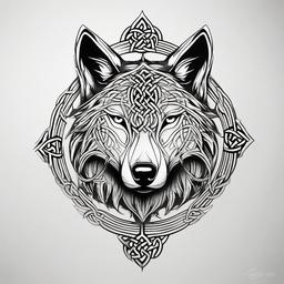 Celtic Knot & Wolf Tattoo - Represents loyalty and ancestral ties  minimal tattoo design,white background