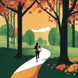 Runner clipart - runner in a park with trees and a path  color,minimalist,vector clipart