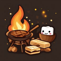 Campfire and S'mores Emoji Sticker - Enjoying s'mores by the fire, , sticker vector art, minimalist design