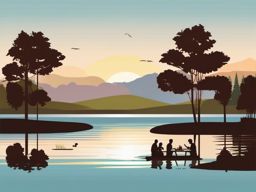 Lakeside Picnic clipart - A family enjoying a picnic by the lake's edge., ,vector color clipart,minimal