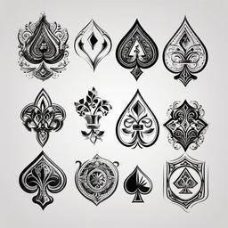Tattoos of Poker Cards-Various creative and stylish tattoo designs featuring poker card elements.  simple color tattoo,white background