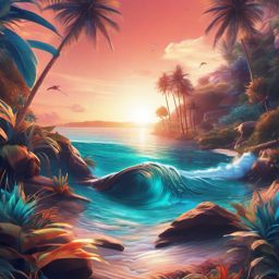 Free Wallpaper for Phone - Virtual Beach Getaway, Relaxing in a Futuristic Oasis  intricate patterns, splash art, wallpaper art