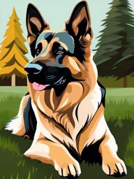 German shepherd guarding the yard clipart  simple, 2d flat