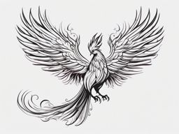 Phoenix Tattoo - Mythical phoenix taking flight, representing rebirth and renewal  few color tattoo design, simple line art, design clean white background